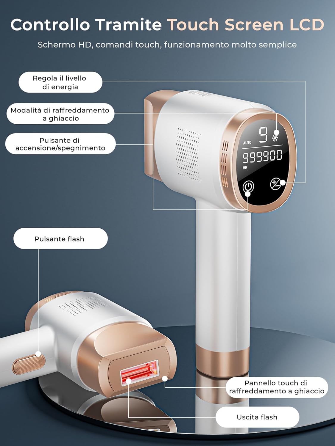 IPL hair removal device with ice-cooling function, LCD touchscreen